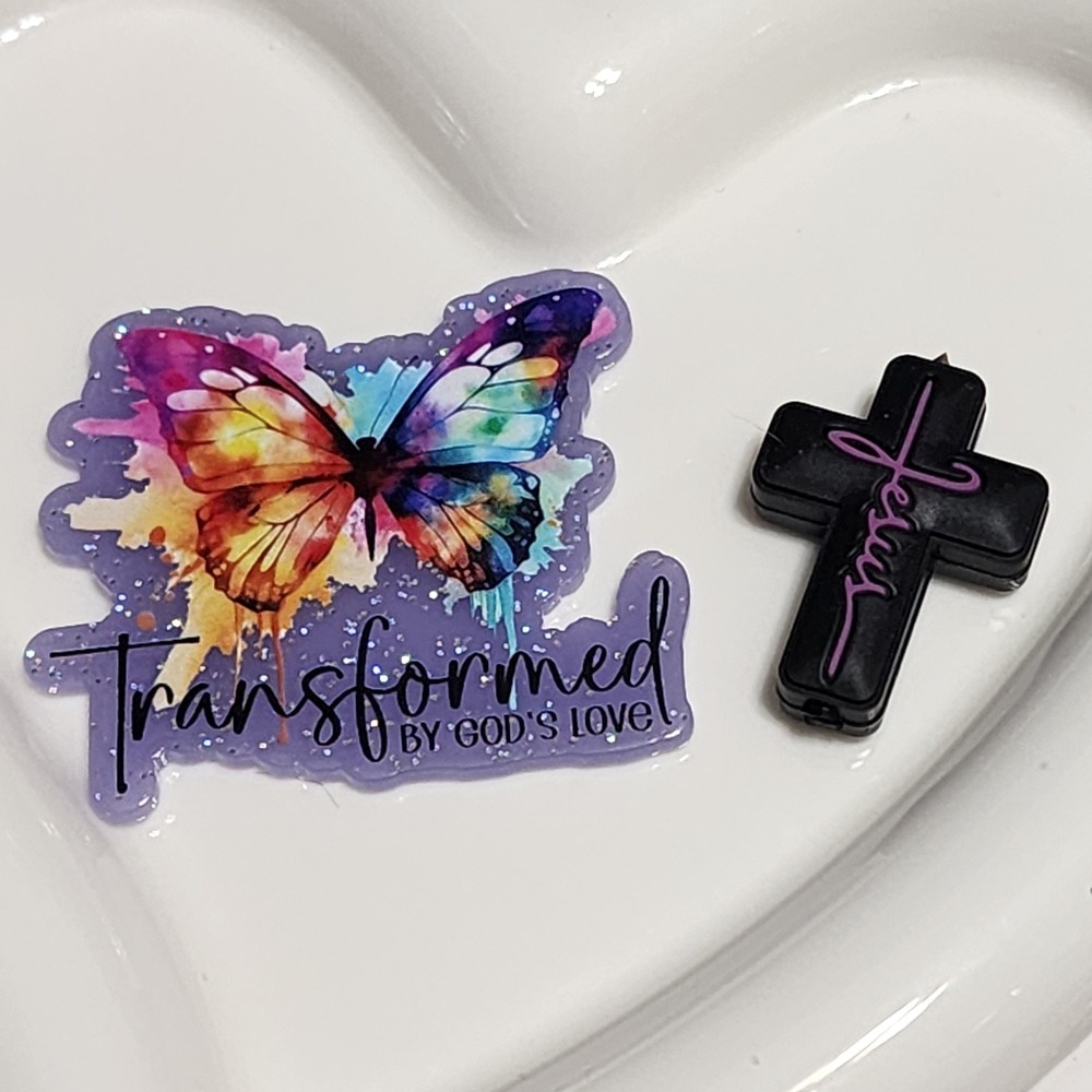 Transformed By God's Love Flatback Focal Bead Beaded Pen Badge Keychain